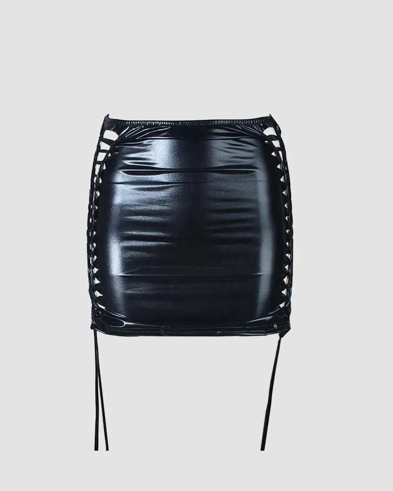 Solaria – Side shoelace detail – Metallic mini skirt