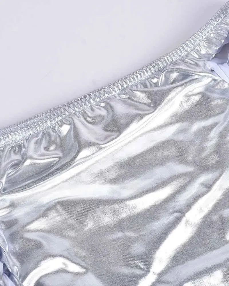 Solaria – Side shoelace detail – Metallic mini skirt