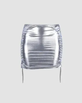 Solaria – Side shoelace detail – Metallic mini skirt