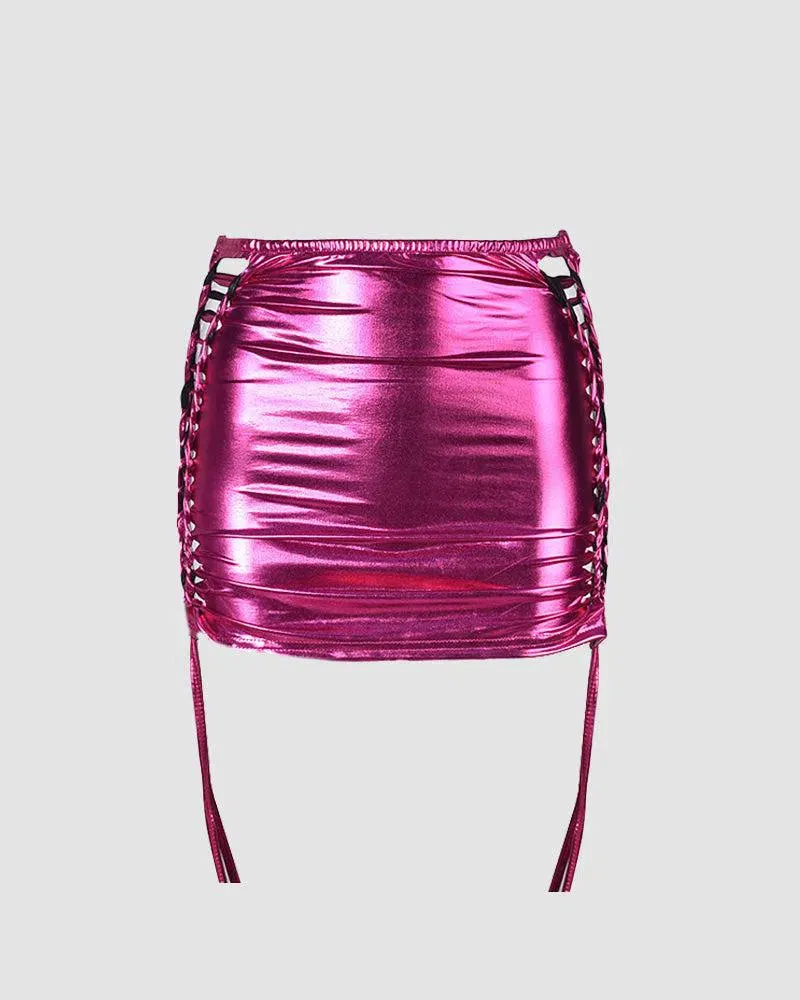 Solaria – Side shoelace detail – Metallic mini skirt