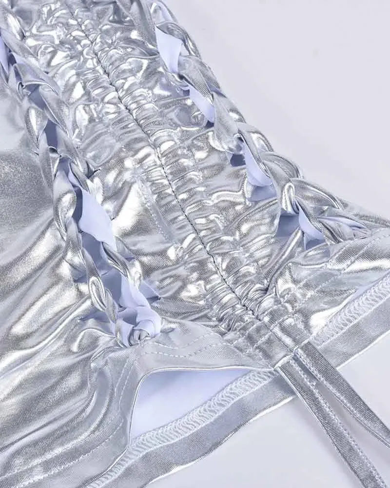 Solaria – Side shoelace detail – Metallic mini skirt