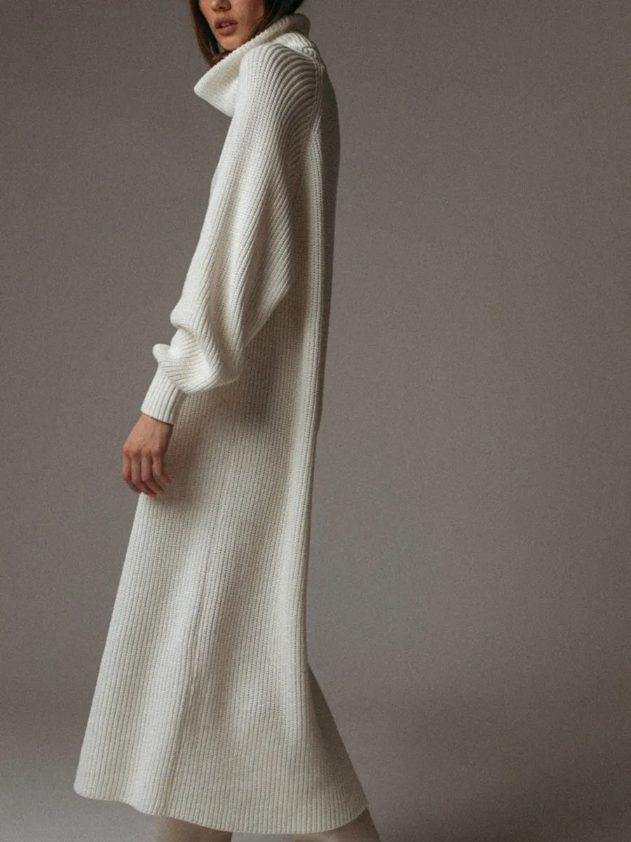 Solid Color Turtleneck Casual Sweater Dress