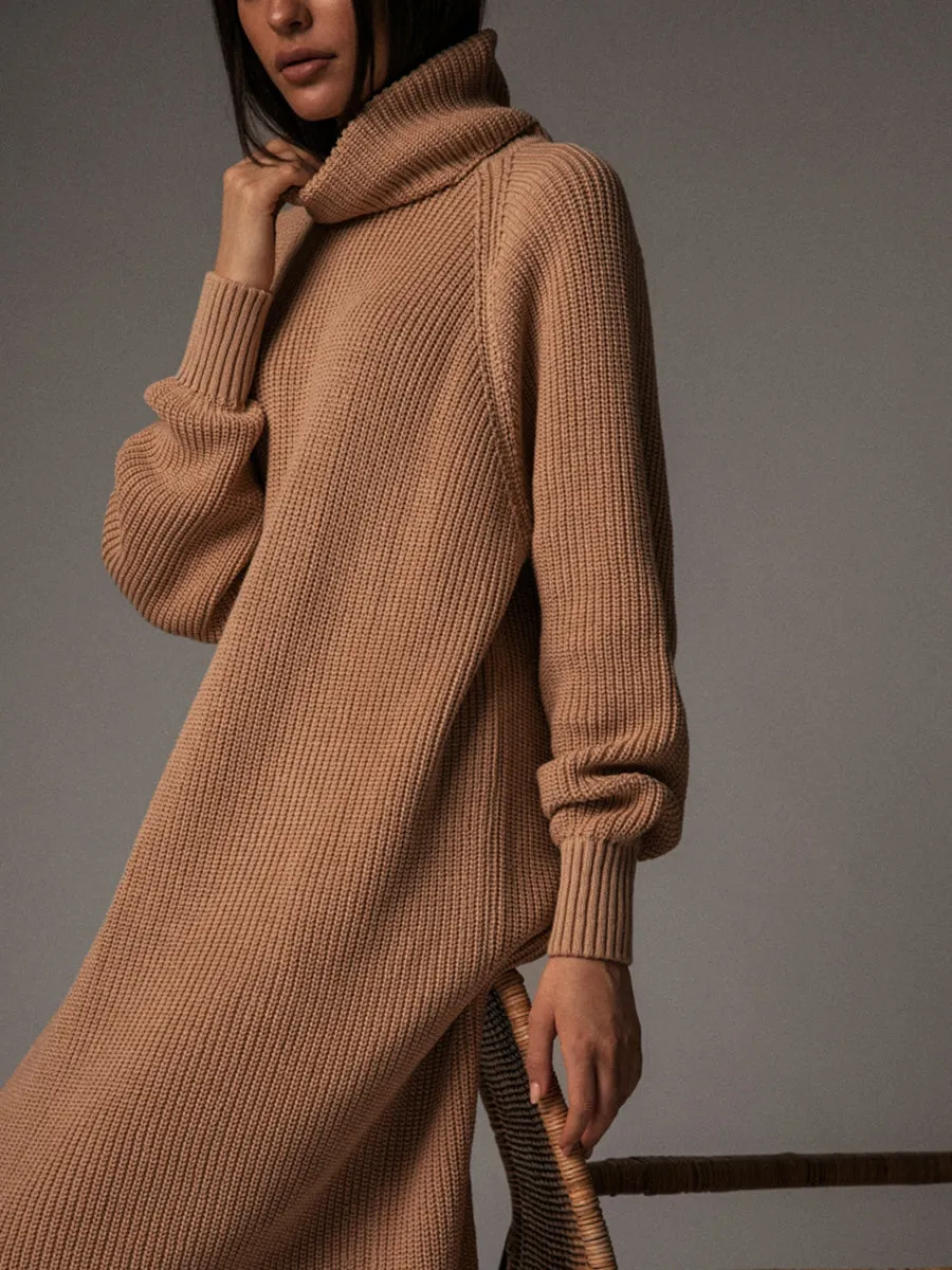 Solid Color Turtleneck Casual Sweater Dress