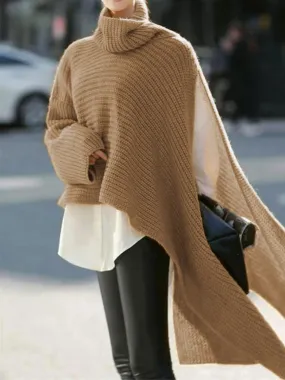 Solid Color Turtleneck Split Sweater Dress