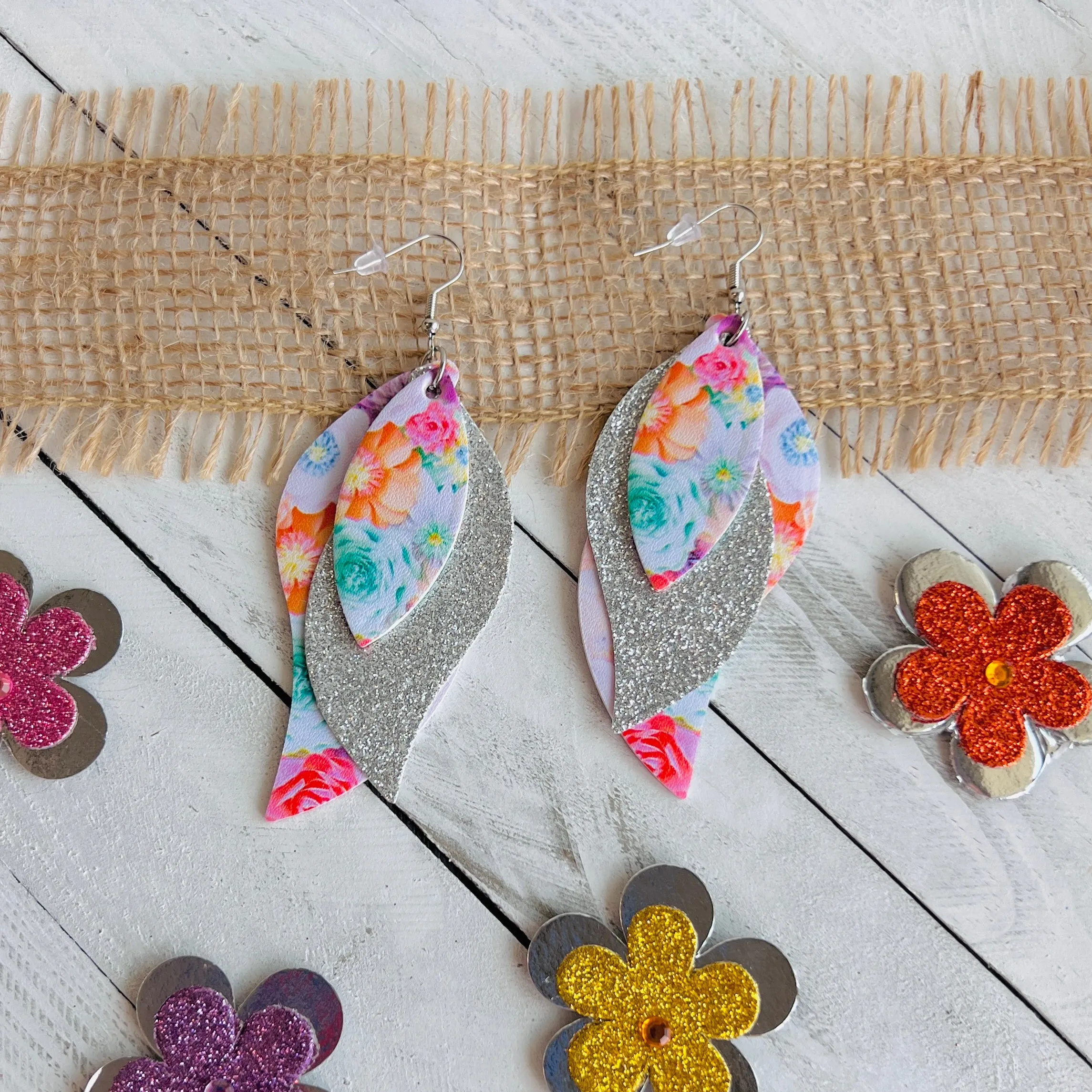Spring Bouquet Faux Leather Teardrop Ear Bling Two Styles Available