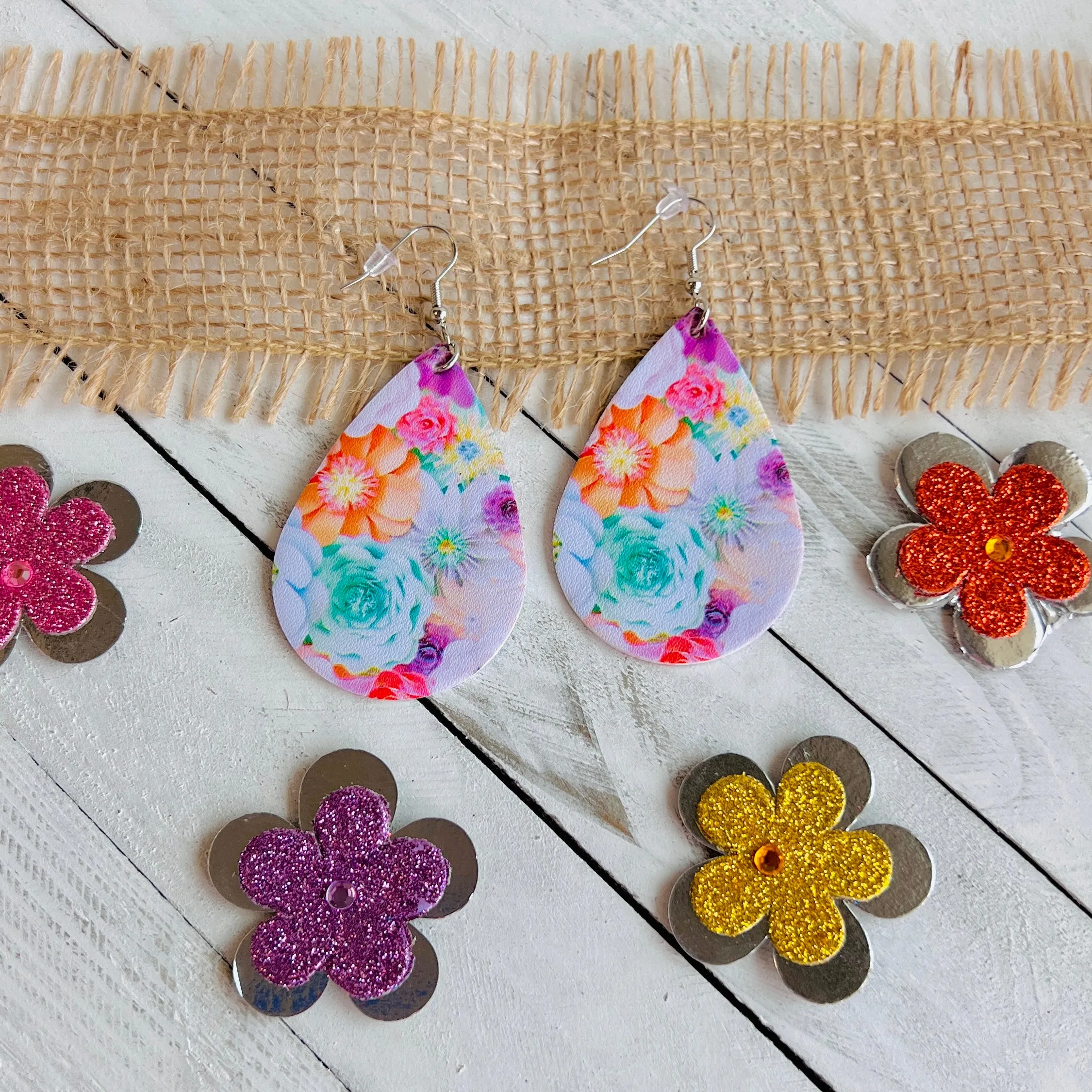 Spring Bouquet Faux Leather Teardrop Ear Bling Two Styles Available