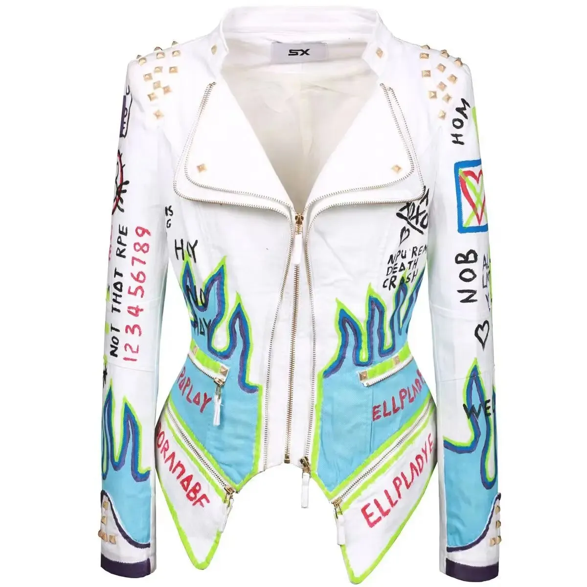 Studded Rivet Paint Hand Drawn Jacket