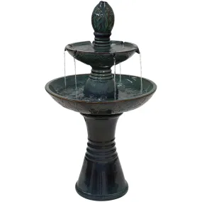 Sunnydaze Double Tier Outdoor Ceramic Fountain with LED Lights - 38"