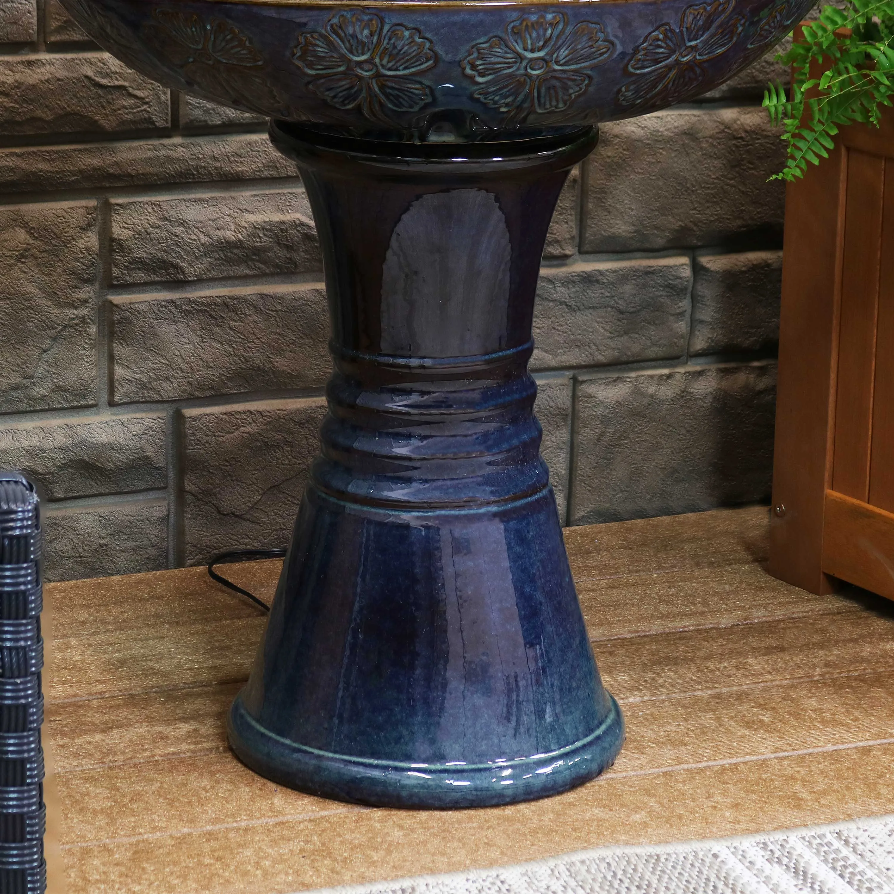 Sunnydaze Double Tier Outdoor Ceramic Fountain with LED Lights - 38"