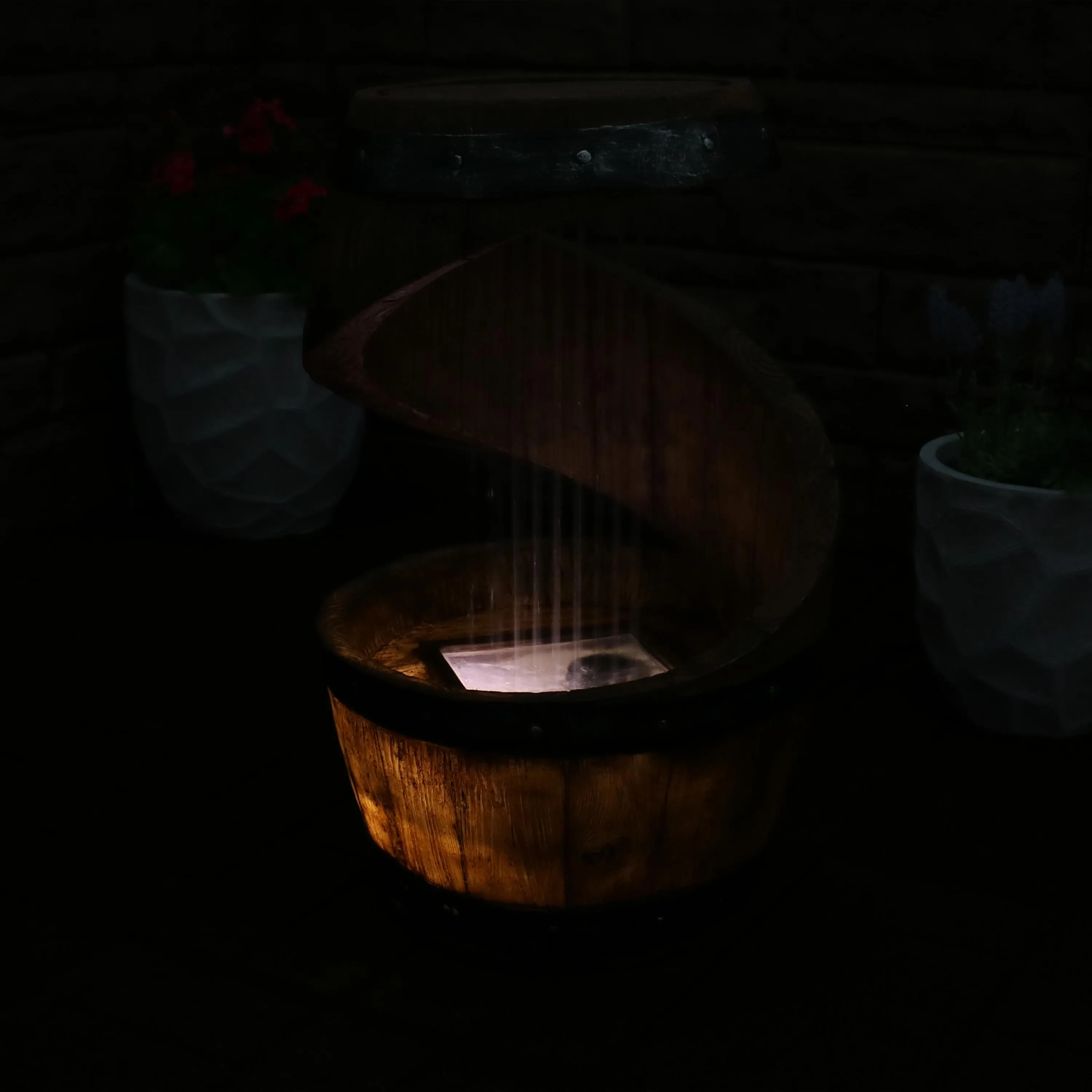 Sunnydaze Spiraling Barrel Outdoor Water Fountain with LED Light - 25"