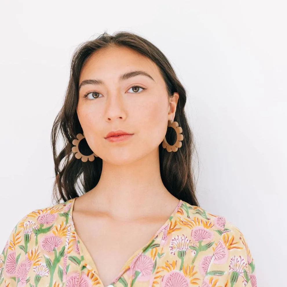 Tan Flower Outline Hoops