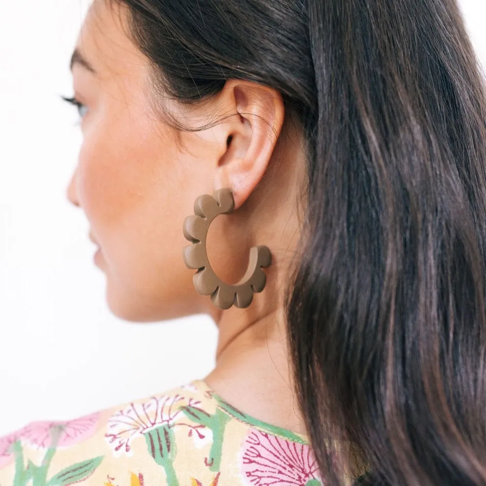 Tan Flower Outline Hoops
