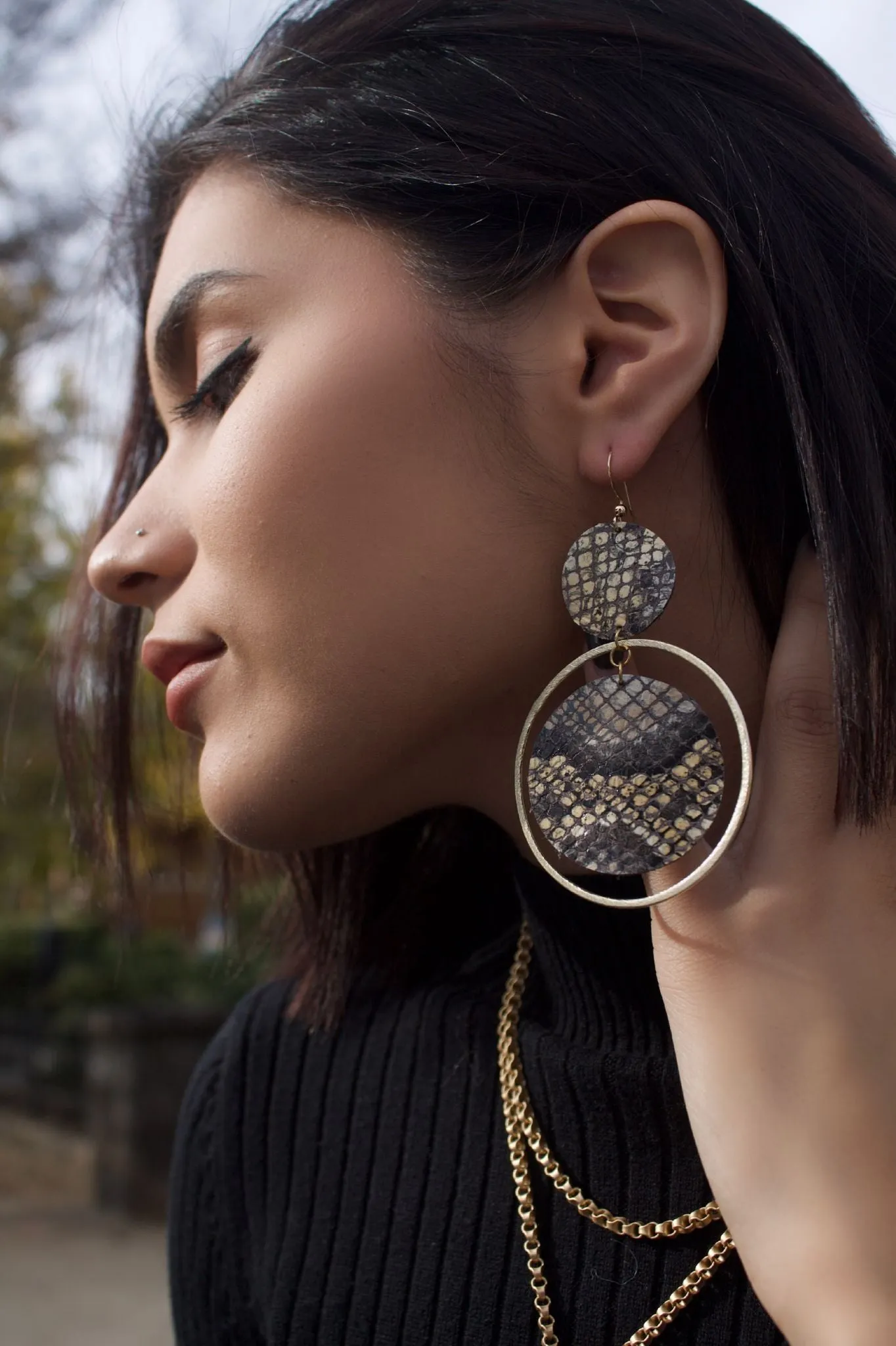 The Holli Double Circle Leather Earring Collection