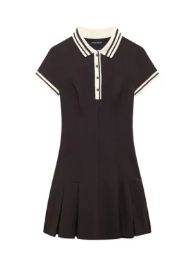 Trendy Contrast Henley Collar Drop Waist Mini Dress