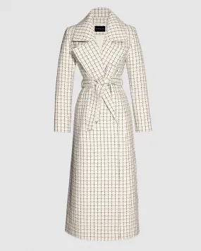Tweed Baby Alpaca Maxi Notched Collar Wrap Coat