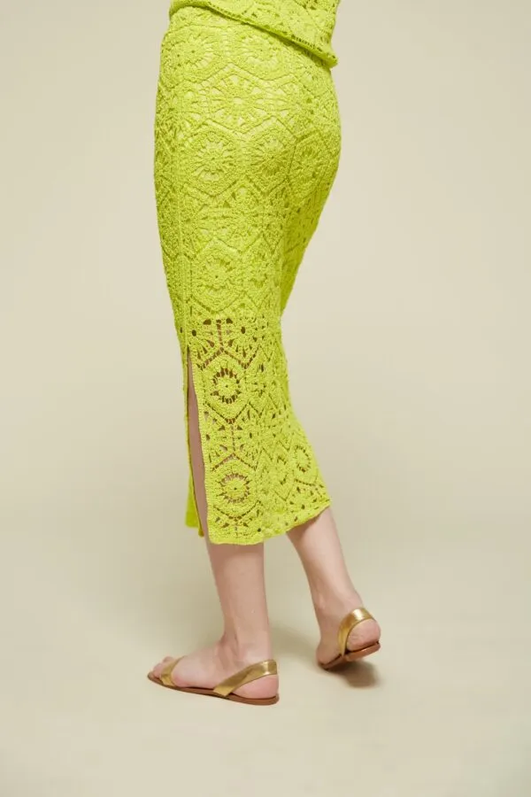 Van-Dos Lime Green Midi Crochet Skirt
