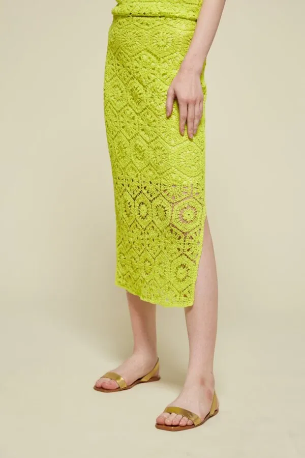 Van-Dos Lime Green Midi Crochet Skirt