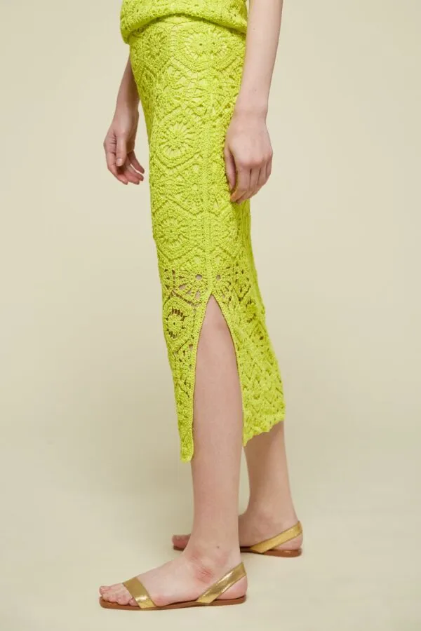 Van-Dos Lime Green Midi Crochet Skirt