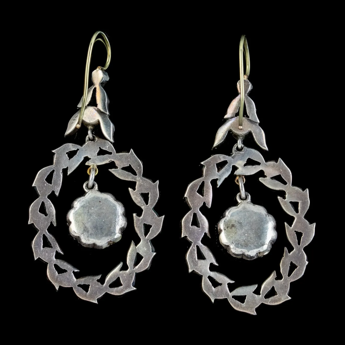 Victorian Style Paste Wreath Drop Earrings Silver Gold Wires