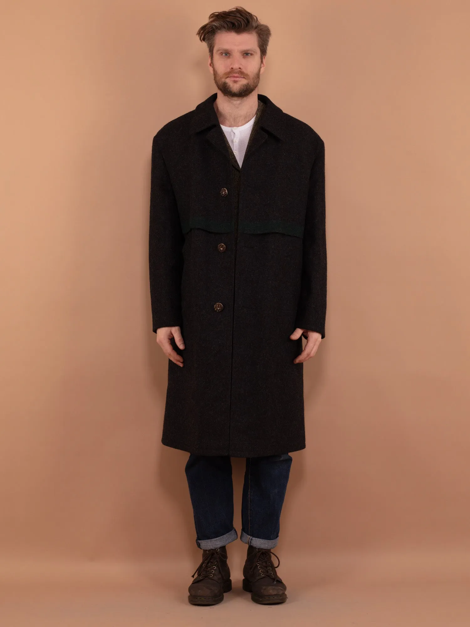 Vintage 70's Men Long Wool Overcoat in Grey
