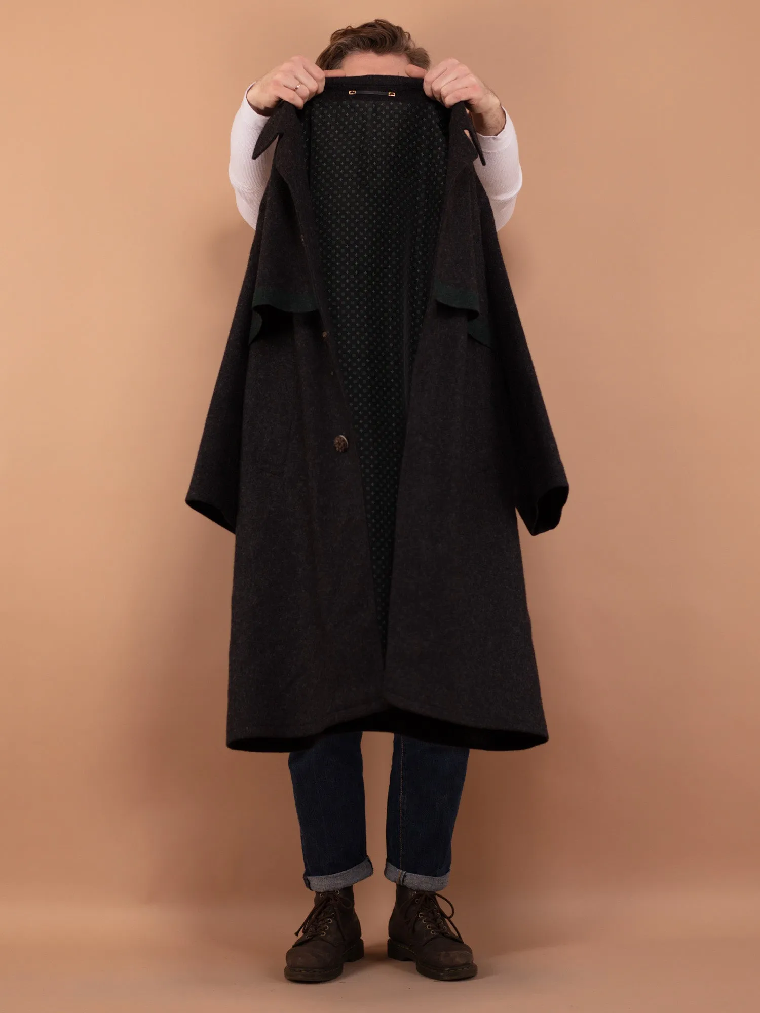 Vintage 70's Men Long Wool Overcoat in Grey