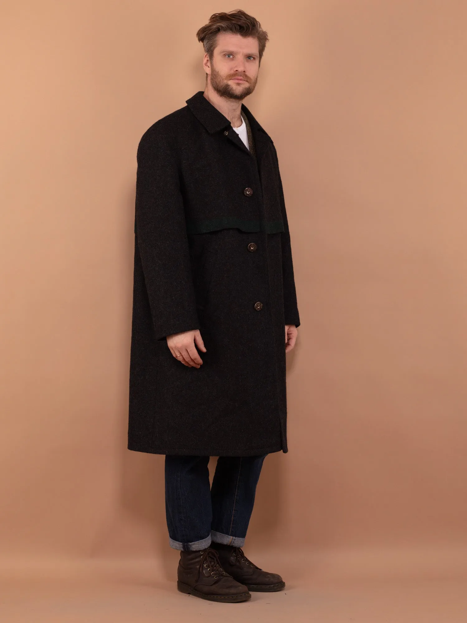 Vintage 70's Men Long Wool Overcoat in Grey