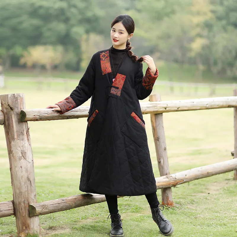 Vintage winter coat women Linen maxi coat vintage long coat padded coat