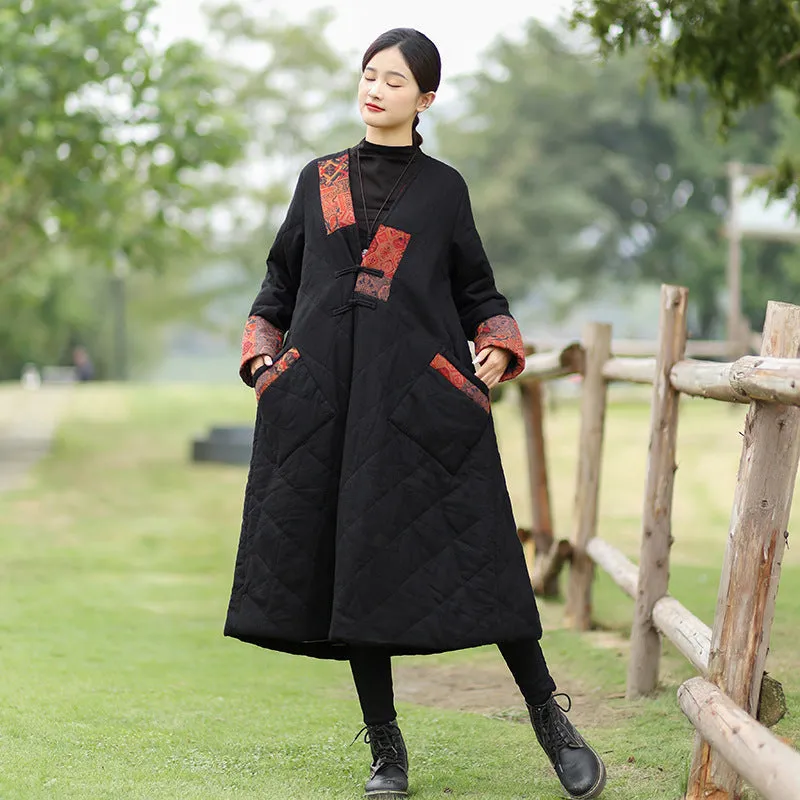 Vintage winter coat women Linen maxi coat vintage long coat padded coat