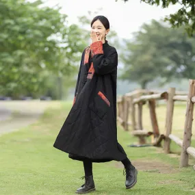 Vintage winter coat women Linen maxi coat vintage long coat padded coat