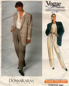 Vogue American Designer 2391 DONNA KARAN Womens Pleated Pants & Long Tailored Jacket 1980s Vintage Sewing Pattern Size 12 Bust 34 inches