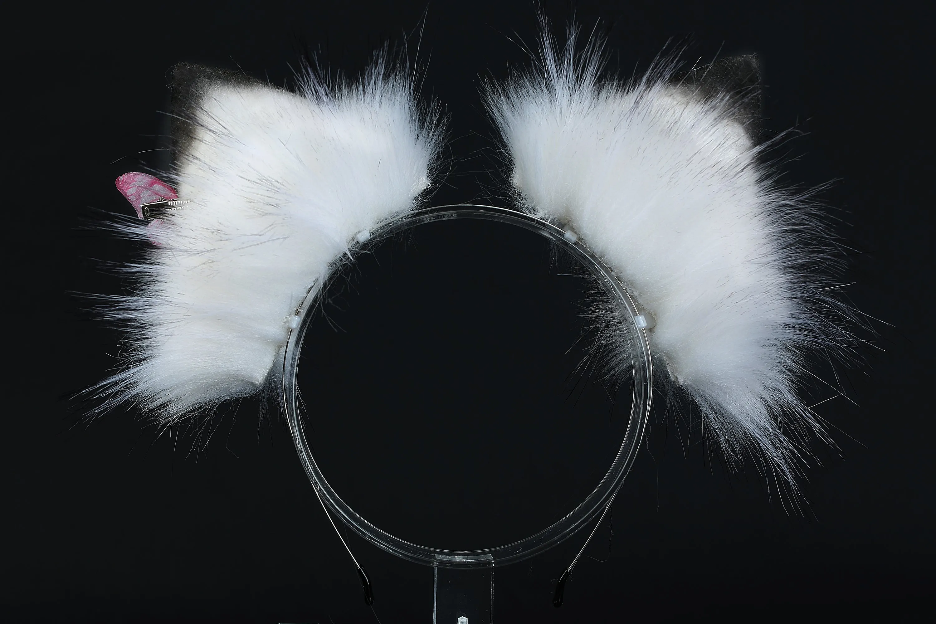 White black faux fur fox tail plug and ear wolf tail buttplug and ear kitten ear and tail plug set curved tail and ear plug cosplay -mature