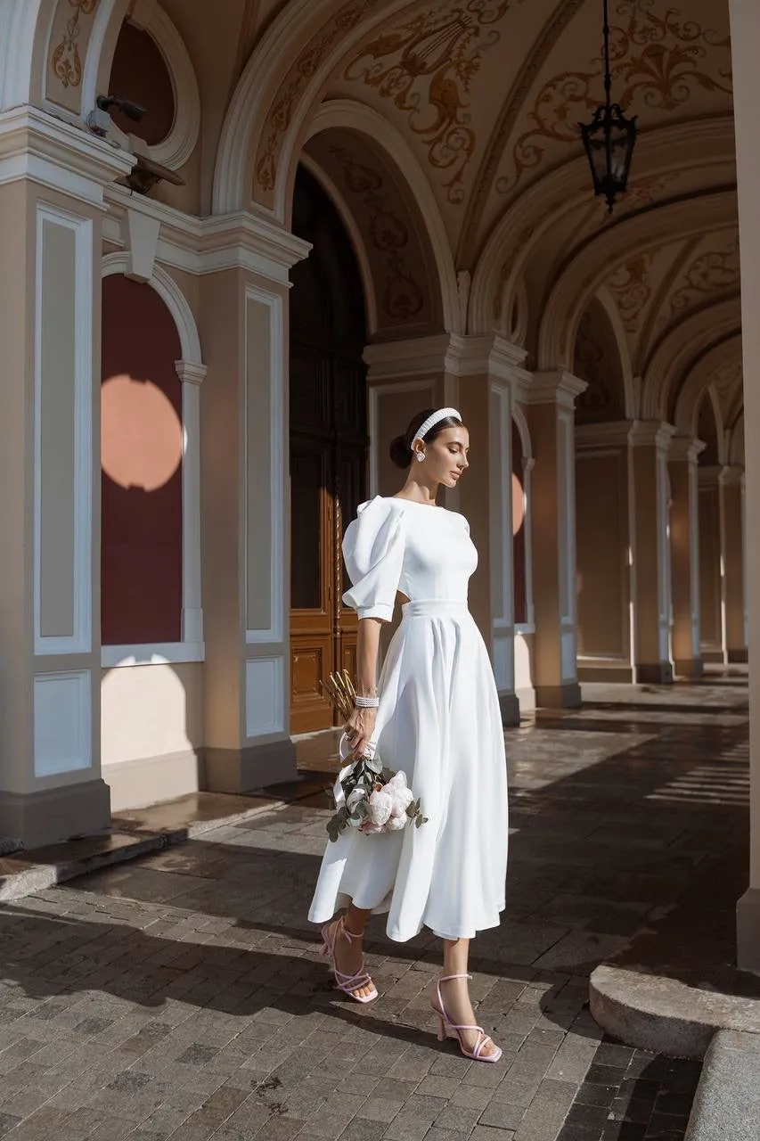 White midi dress "Open back pearl"