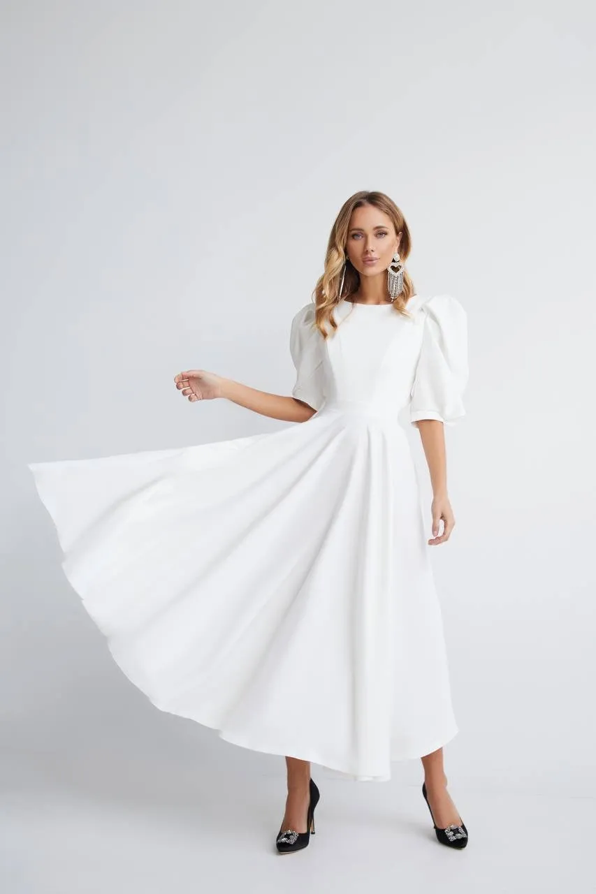White midi dress "Open back pearl"