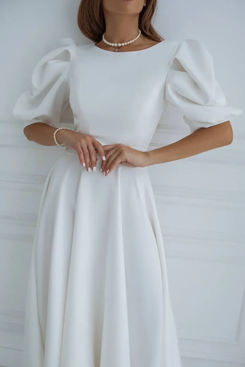 White midi dress "Open back pearl"