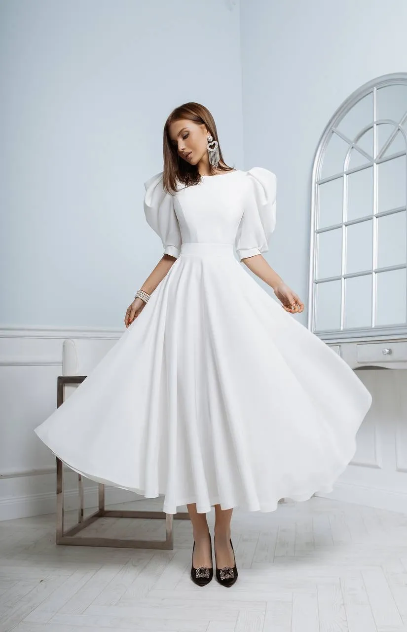 White midi dress "Open back pearl"