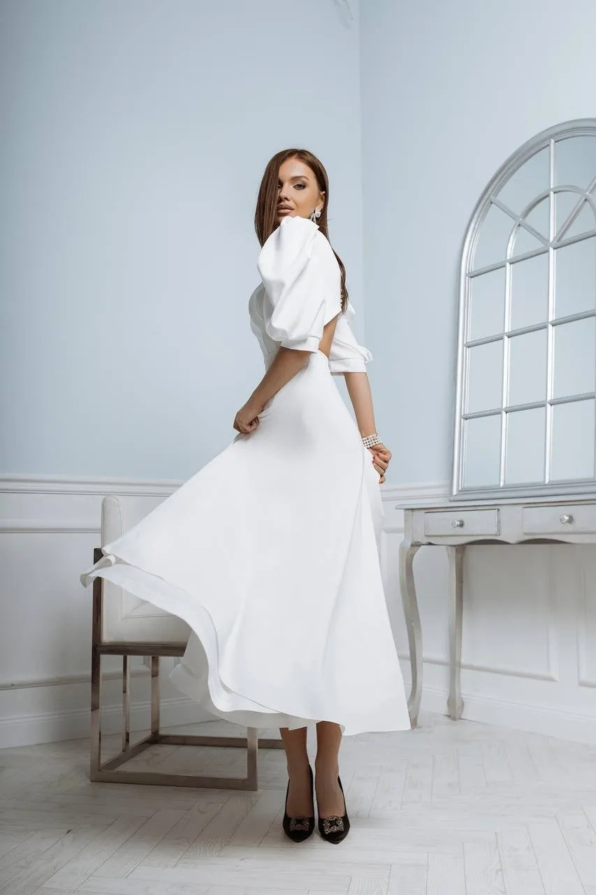 White midi dress "Open back pearl"