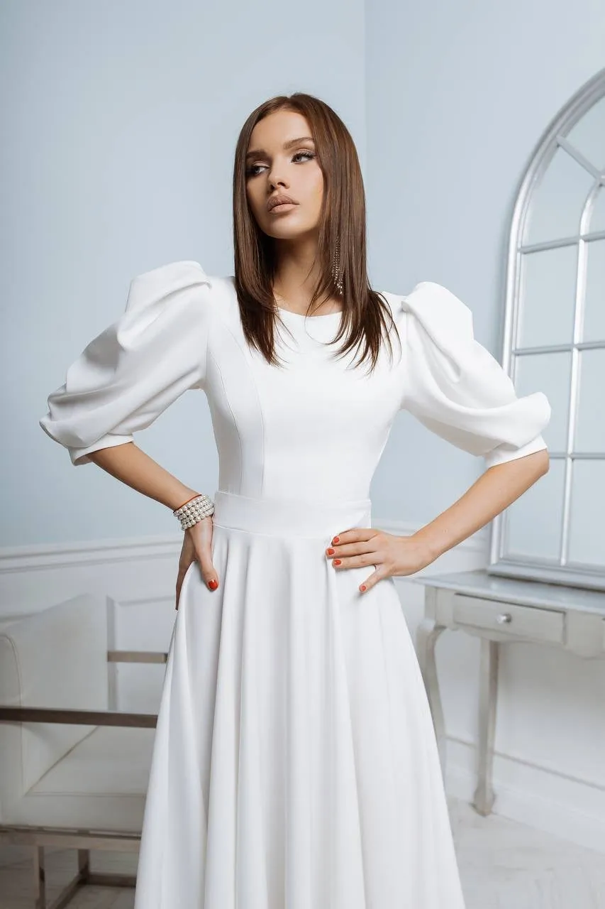 White midi dress "Open back pearl"