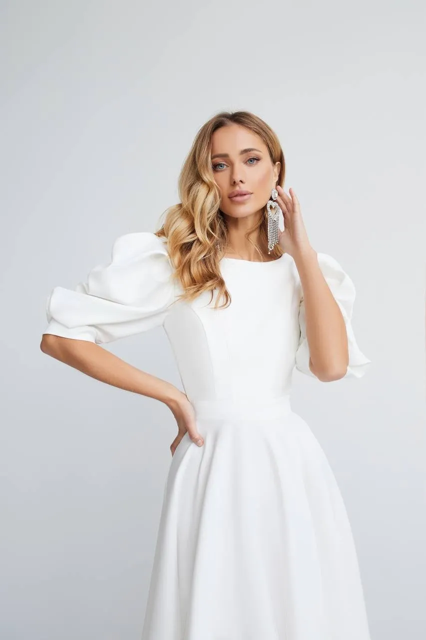 White midi dress "Open back pearl"