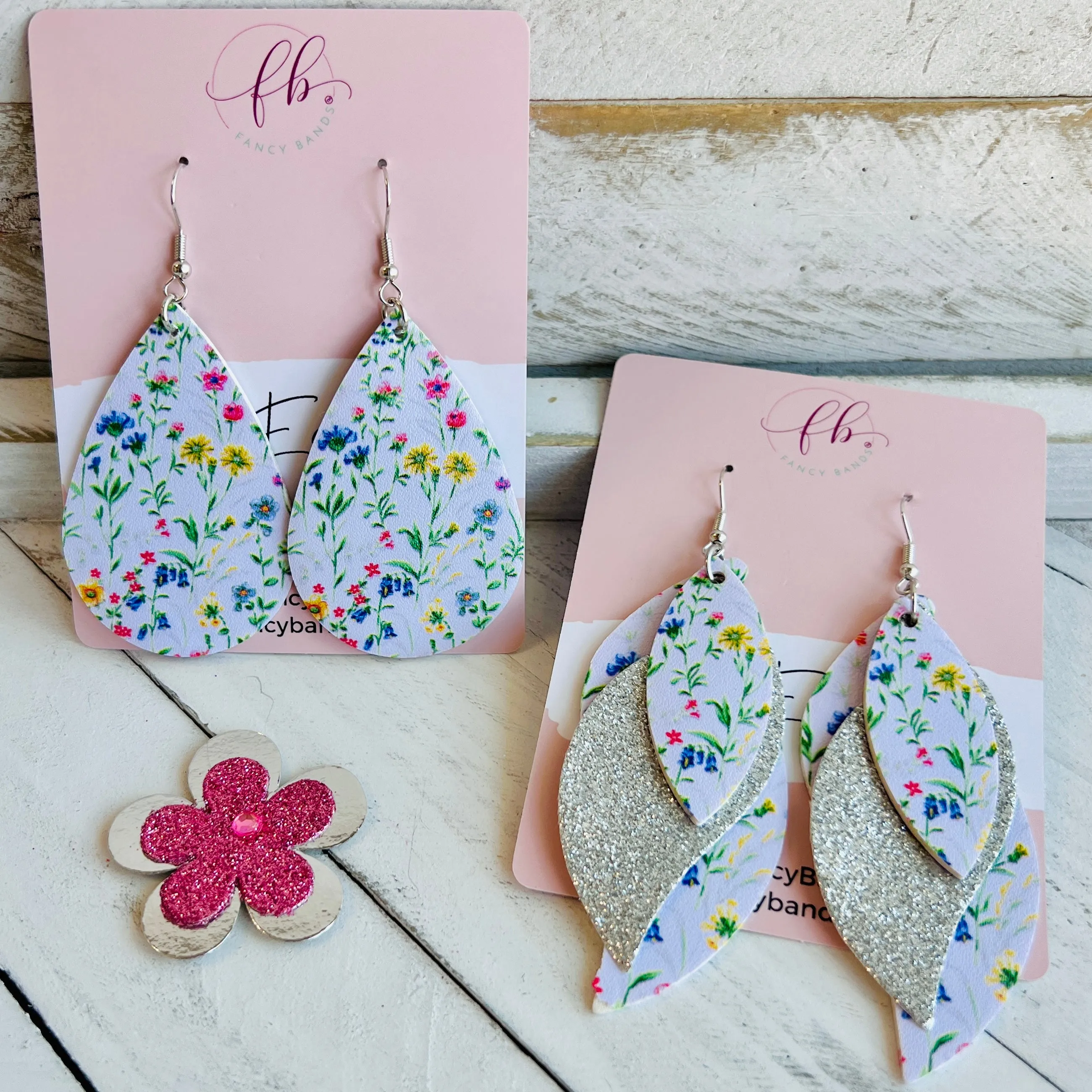 Wild Flowers Faux Leather Teardrop Ear Bling Two Styles Available