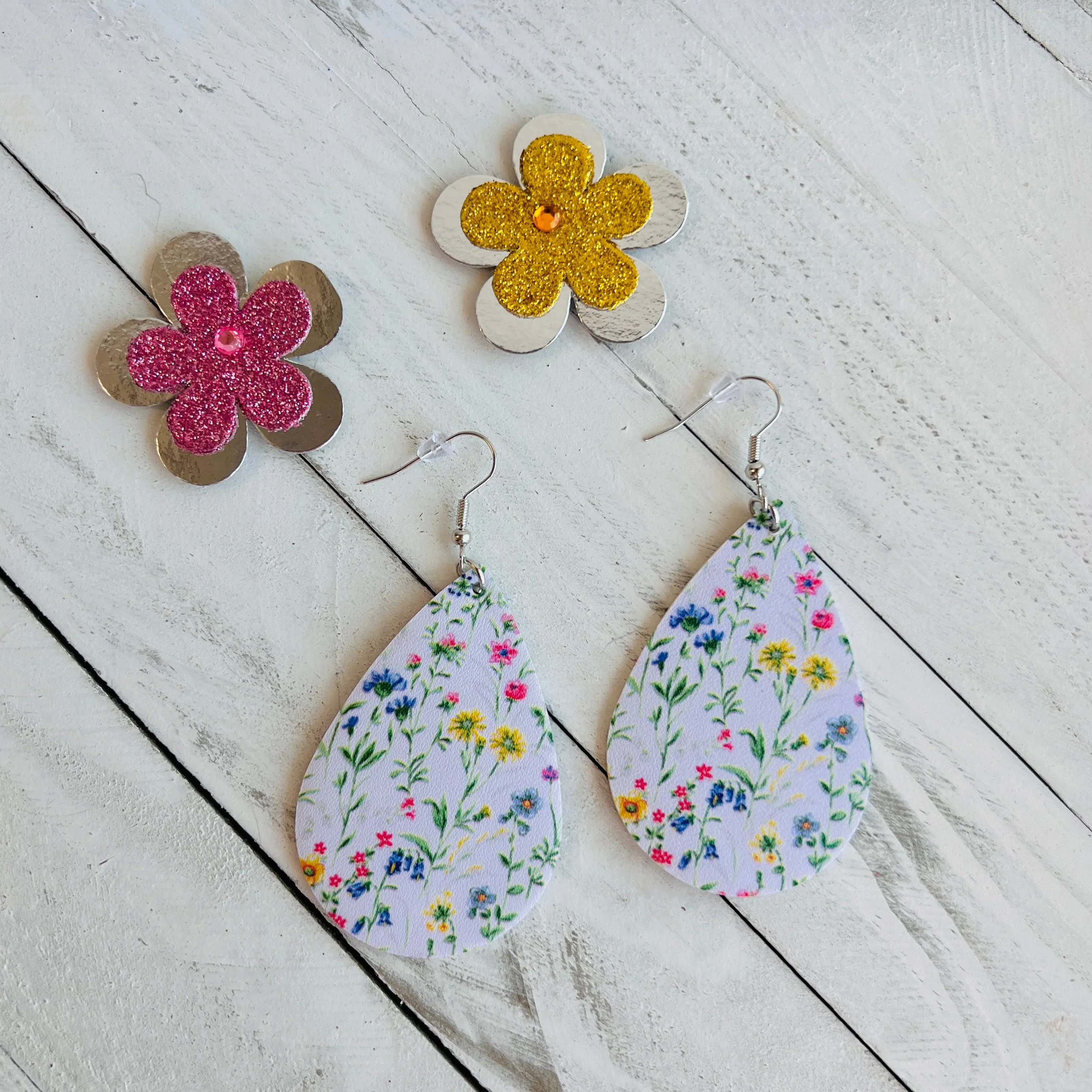 Wild Flowers Faux Leather Teardrop Ear Bling Two Styles Available