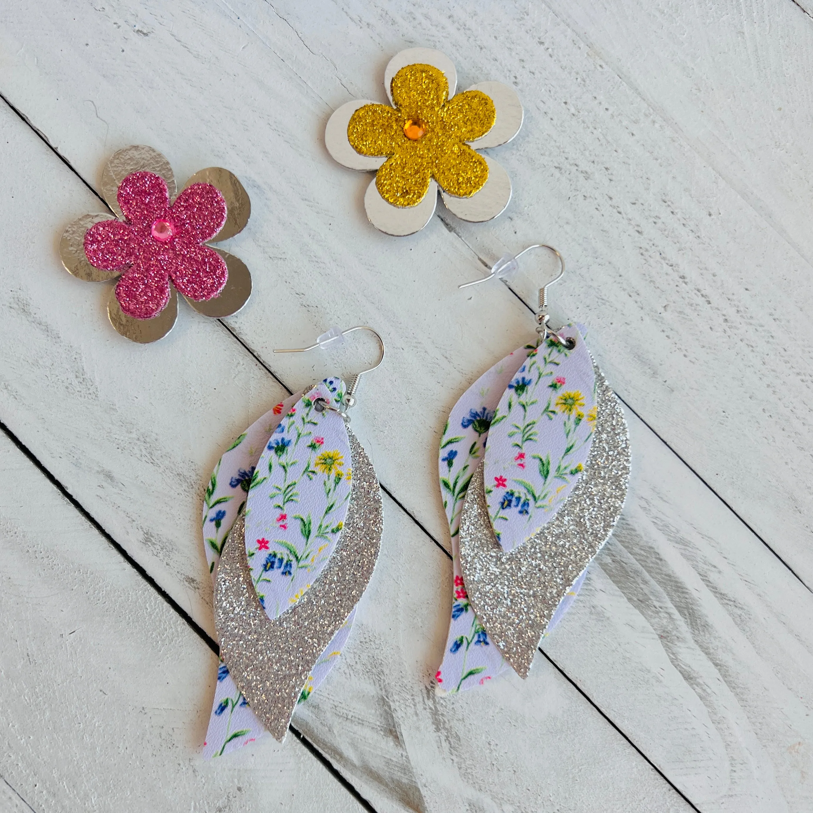 Wild Flowers Faux Leather Teardrop Ear Bling Two Styles Available