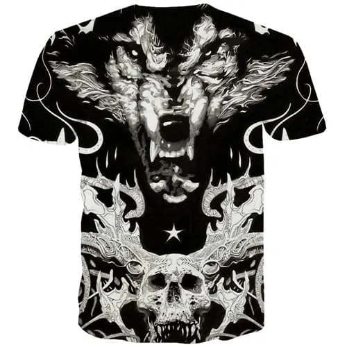 Wolf T-shirt Men Animal Tshirts Cool Black Tshirts Casual Abstract Shirt Print Gothic T-shirts Graphic Short Sleeve Fashion