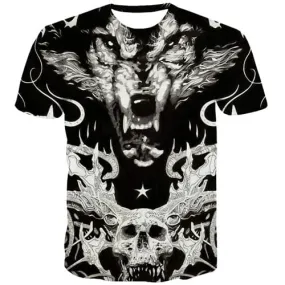 Wolf T-shirt Men Animal Tshirts Cool Black Tshirts Casual Abstract Shirt Print Gothic T-shirts Graphic Short Sleeve Fashion
