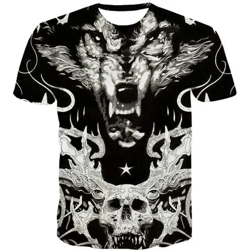 Wolf T-shirt Men Animal Tshirts Cool Black Tshirts Casual Abstract Shirt Print Gothic T-shirts Graphic Short Sleeve Fashion