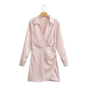Women Padded Shoulder Shirt Dresses Long Sleeve Fashion - WD8209