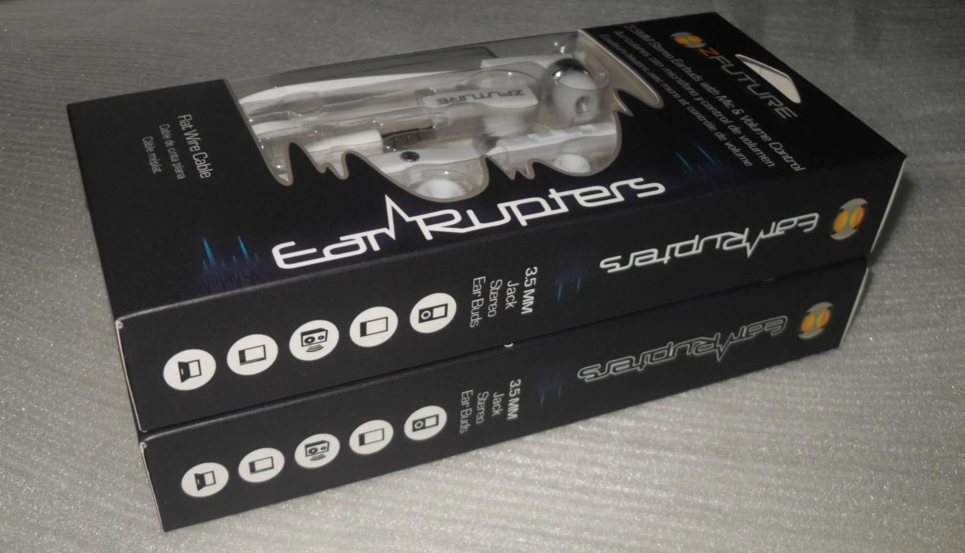 ZFUTURE Ear-Rupters, Flat Wire-tagle Free, Ear Buds, with Mic, Volume Control, Music Control, 3 Sets of Ear Gels